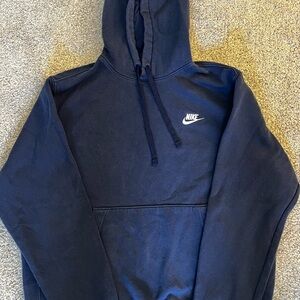 Nike Navy Pullover Hoodie with White Tag and Black Swoosh